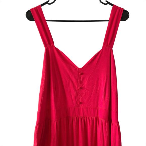 NEW AVA & VIV V Neck Midi Dress Size XXL Red Sleeveless Flowy Rayon Coastal - Picture 2 of 4
